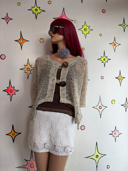 Sheer Crochet Boho Top Layering Piece Shrug Fairy Grunge Post-Apocalyptic S