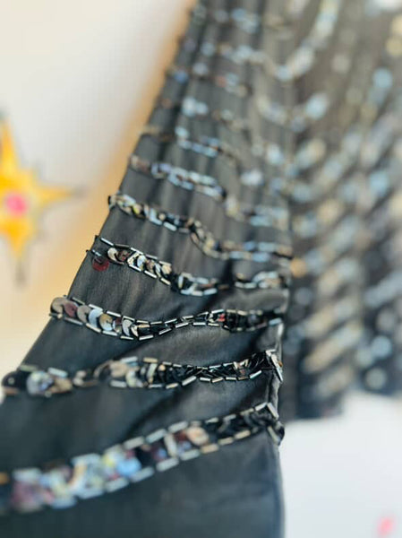 Vintage 80s 90s Black Whimsy Goth Glam Party Silk Sequin Blouse Fairy Grunge