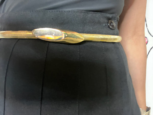 Vintage 70s Gold Tone Metal Skinny Stretch Belt Glam Disco Old Money Minimal S/M
