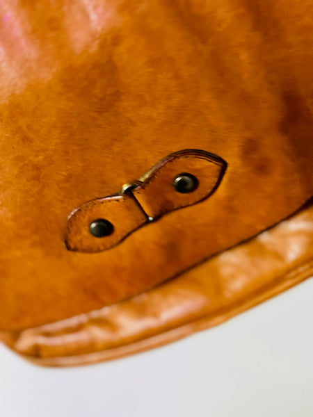 Vintage Soft Genuine Leather Boho Grunge Brown Western Satchel Crossbody Bag