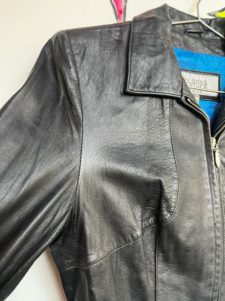 Vintage 90s Y2K Black Leather Grunge Racing Jacket - Wilson's Leather - Small