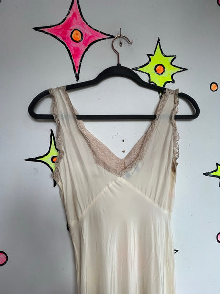 True Vintage 1950s Off-White Full Length Slip Dress Trousseaux Rayon Glam S