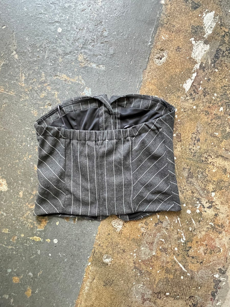 Pinstripe Corset Top Office Siren Academia Preppy Y2K Button Up Bustier - M