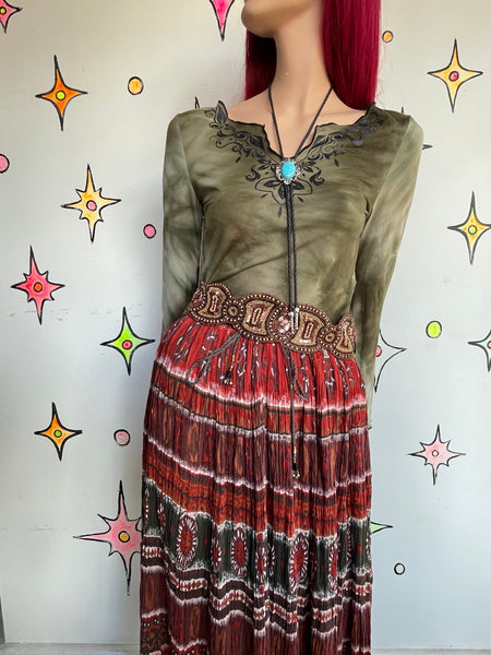 Brown Fully Beaded Sequin India Belt Boho Fairy Grunge Y2K Maximalist Mori Kei