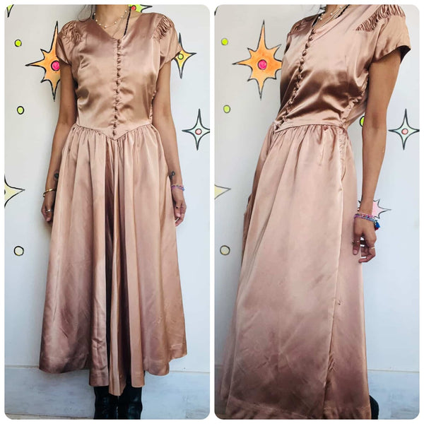 Vintage 40s Jonathan Logan Champagne Satin Evening Gown | Hollywood Glam | S