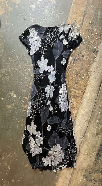 Vintage 90s Y2K Black Whimsy Goth Fairy Grunge Patchwork Floral Maxi Dress - L