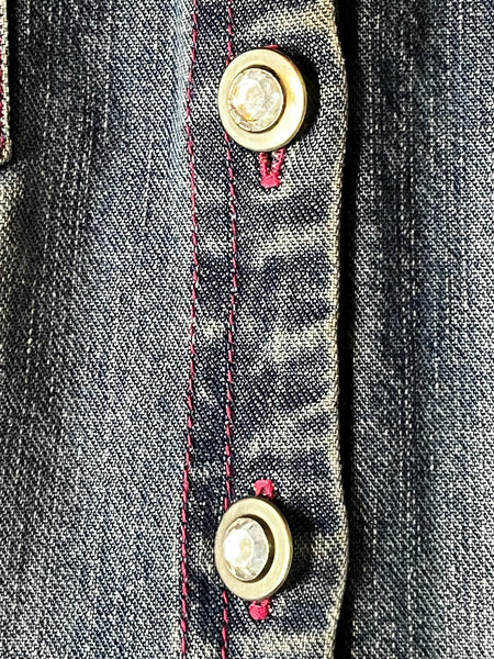 Vintage Y2K Embellished Denim Jean Jacket | ANGEL Roses Patches | Coquette | S