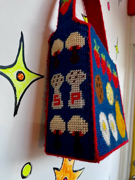 Vintage Kitschy Lunch Bag Purse – Cross-Stitch Sandwich – Handmade Picnic Bag