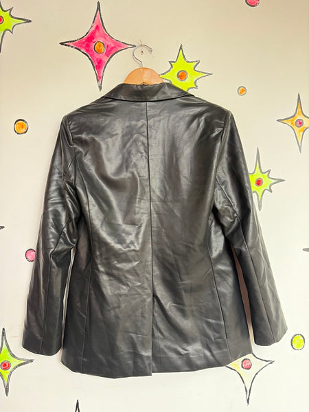 Vintage 90s Y2K Black Vegan Leather Blazer Jacket Mall Goth Grunge Minimalist S