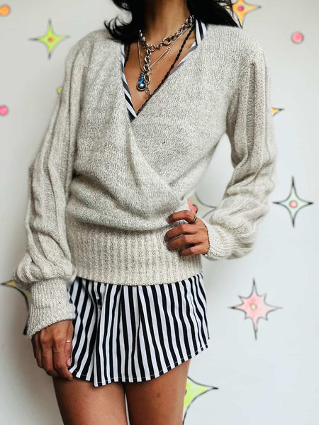 Vintage Cropped Grunge Boho Slouchy Knit Sweater – Silk Angora Wool Blend - M