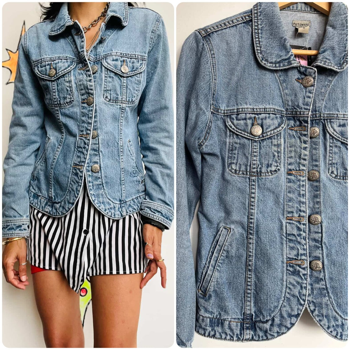 Y2K Fairy Grunge Indie Sleaze Denim Jacket – 100% Cotton - Size M