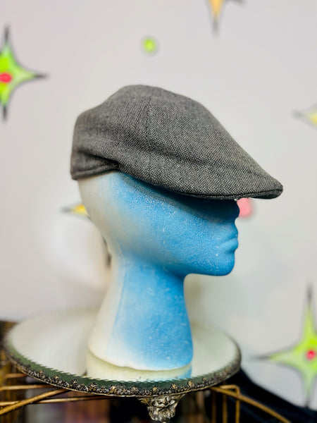 Vintage Gray Herringbone Tweed Wool Newsboy Cap – Gatsby Style Hat – M/L