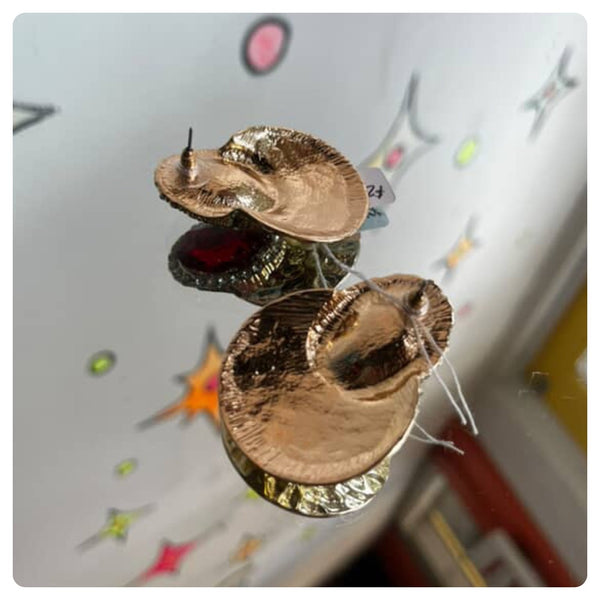 Vintage 80s Sparkling Red Stone & Gold Metal Earrings - Magical Glam Costume