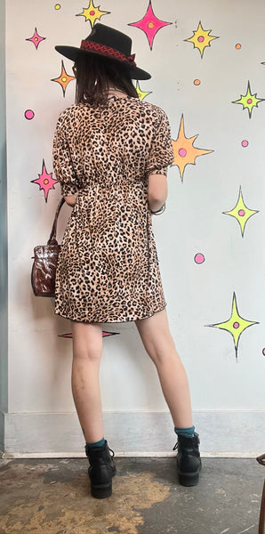 Y2K Leopard Babydoll Dress | Indie Sleaze Rock Star Girlfriend Glam Mini M