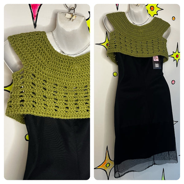 Vintage 90s Y2K | Green Crochet Fairy Grunge Bolero Vest | S