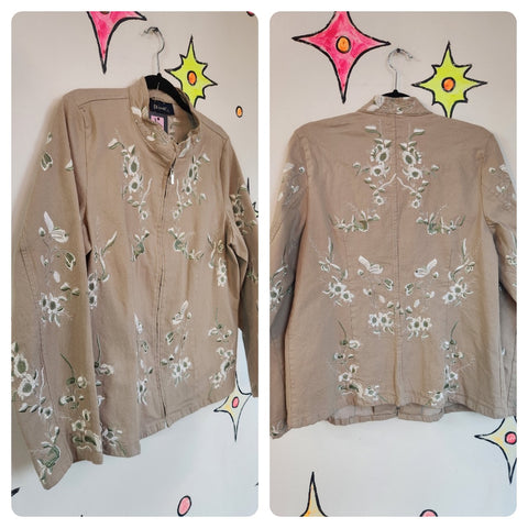 Vintage Y2K 2000s | Khaki Embroidered Floral Fairy Grunge Emo Jacket | Size M L