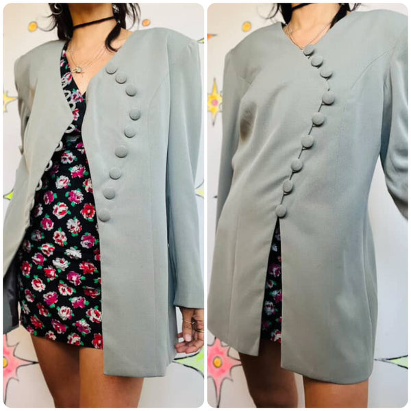 Vintage 80s 90s Gray Asymmetrical Wearable Art Blazer – Office Glam Size 12