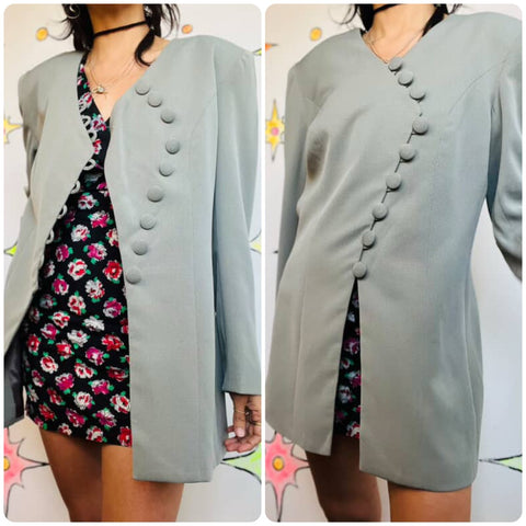 Vintage 80s 90s Gray Asymmetrical Wearable Art Blazer – Office Glam Size 12