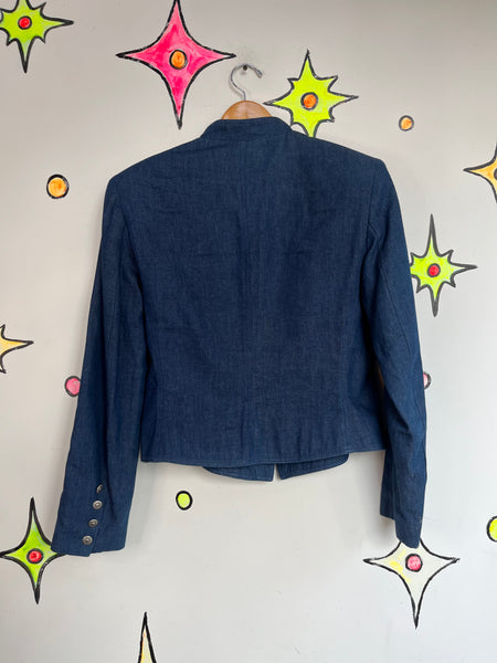 Vintage 90s / Y2K Blue Denim Military Boho Grunge Western Steampunk Jacket | S