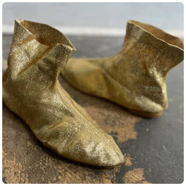 1960s Gold Lamé Lurex Space Age Ankle Booties - Mod Go‑Go Boots - 6.5 - 7
