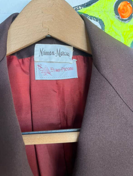 70s Evan Picone Neiman Marcus Chocolate Brown Blazer Big Collar Retro Jacket 0/2