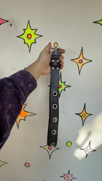 Vintage Vegan Faux Leather Oversized Grommet Belt ' Y2K Punk Grunge 35"