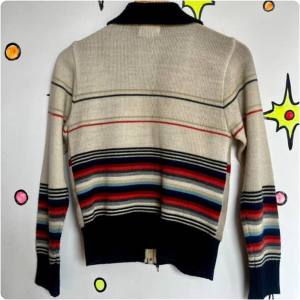 1970s COLLAGE MAN Southwestern Aztec Suede Panel Big Collar Track Jacket | S