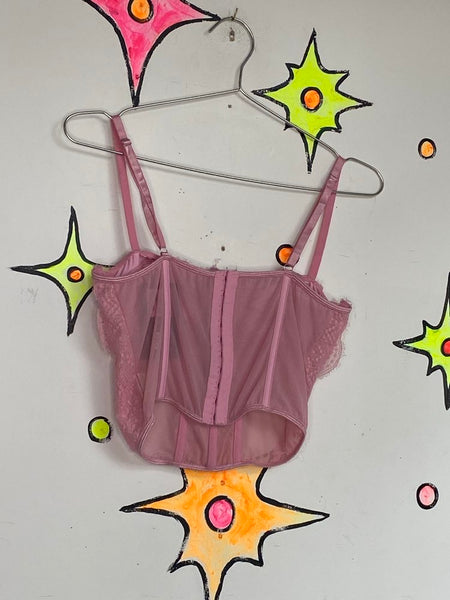 Y2K Pink Lace Corset Bustier Fairy Romantic Coquette Top Rococo Kawaii XL