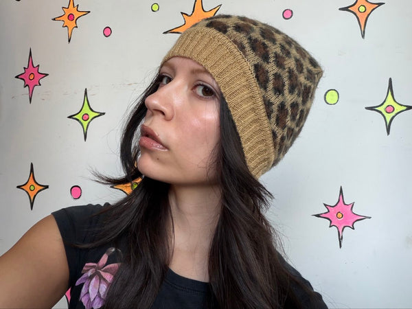 Vintage Betsy Johnson Leopard Maximalist Kitsch Glam Beanie Y2K Mob Wife