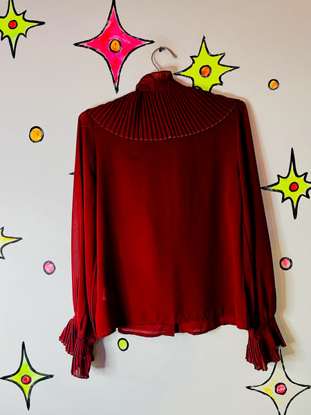 Vintage Y2K Burgundy Romantic Ruffled Victorian Revival Goth Secretary Blouse S