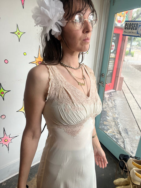 True Vintage 1950s Off-White Full Length Slip Dress Trousseaux Rayon Glam S