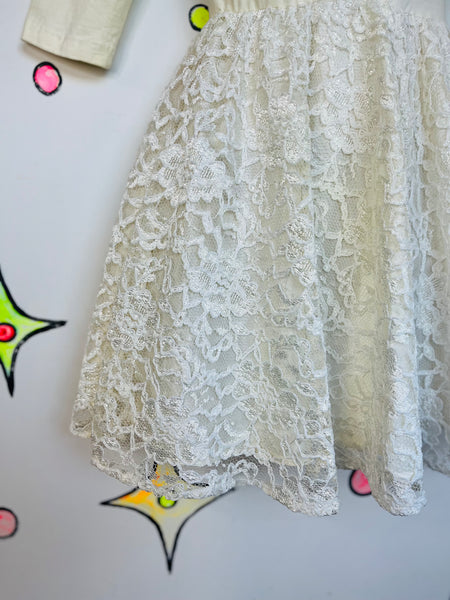 Vintage 80s White Lace Poofy Party Dress | Coquette Tulle Mini Dress Size Small