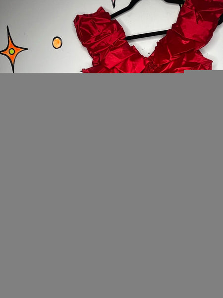 Vintage 80s Shiny Red Poofy Party Dress Prom Wild Glam New Wave Formal M