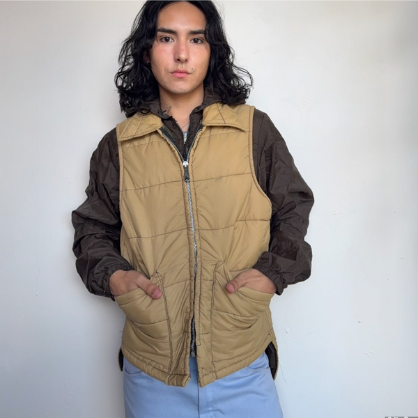 70s 80s Retro Montgomery Ward Brown Nylon Puffer Vest Gorpcore Utility ML