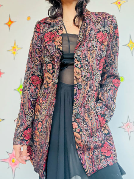 Vintage 90s Y2K Brocade Paisley Tapestry Coat Steampunk Fairy Grunge Size M