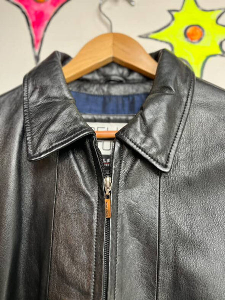 Vintage 90s Y2K Black Leather Grunge Racing Jacket - Wilson's Leather - size 6