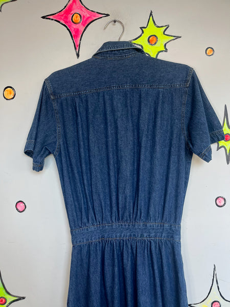 Vintage 90s Denim Button Down Dress – Grunge Boho Streetstyle Emo Midi – S (5/6)