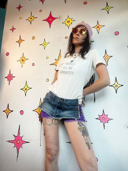 Y2K Indie Sleaze Ultra Mini Denim Skirt Lace Up 2000s Grunge McBling Clubwear XS