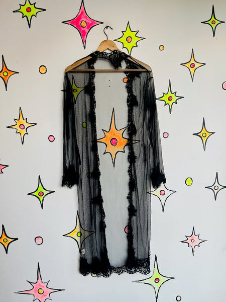 Vintage Black Sheer Lace | Babydoll Goth Romantic Vamp Glam Lounge Robe SM