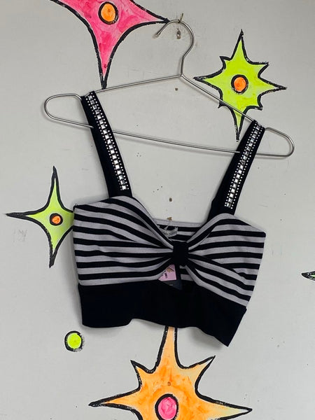 Y2K Striped Studded Bralette Punk Emo Indie Sleaze Top 80s Style Mall Goth M