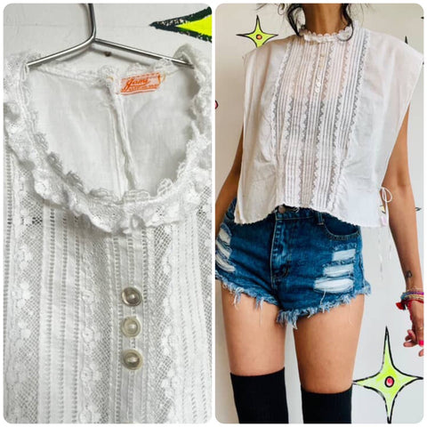 Antique Victorian White Lace Babydoll Accessory Ruffle Mock Blouse Rococo