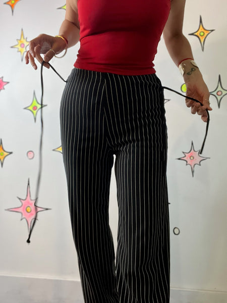 Vintage 90s Y2K Black Fairy Grunge Mall Goth Pinstripe Stretch Flares Pants SM
