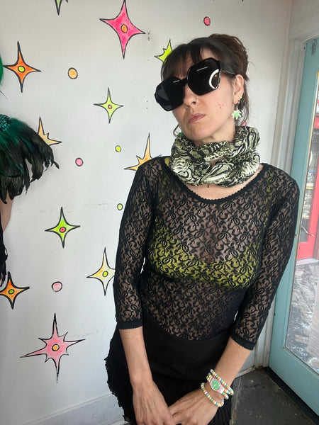 Y2K Green Animal Print Scrunch Scarf Indie Sleaze McBling Fairy Grunge