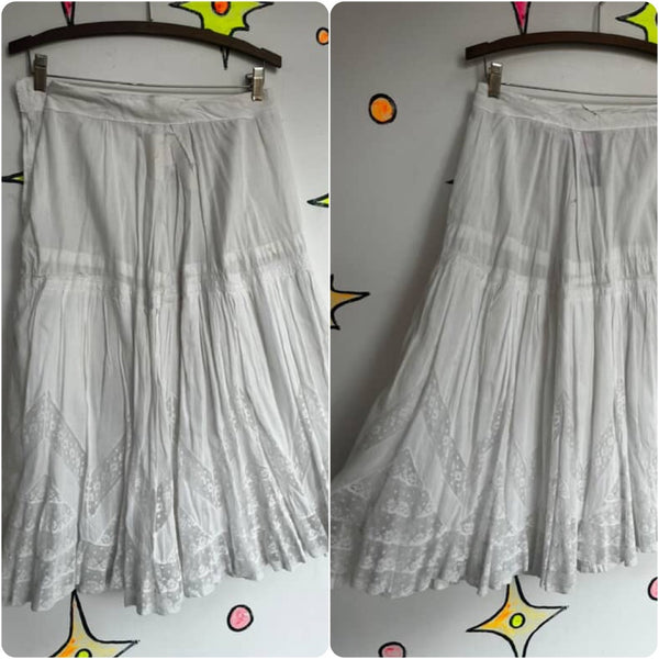 Antique 1910s White Cotton Edwardian Rococo Coquette Petticoat Slip Lawn Skirt