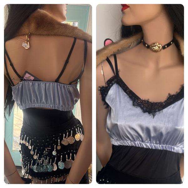 Lavender & Black Lace Cropped Cami | Fairy Grunge Whimsy Goth Y2K Top - XS