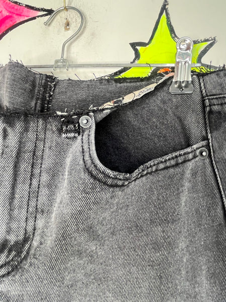Ed Hardy Low Rise Wide Leg Jeans Tattoo Print Embellished Distressed Denim S