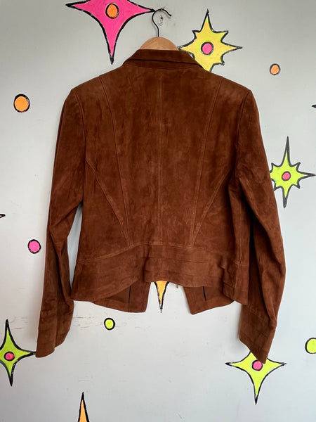 White House Black Market Suede Jacket | Brown Leather Western Boho Moto Jacket M