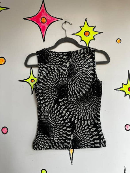 Y2K Op Art Fairy Grunge Cyber Sleaze Top – Stretchy Indie Goth – Size S