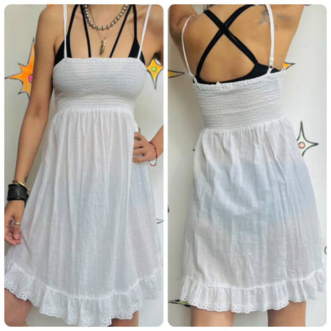 Vintage 90s White Lace Fairy Babydoll Slip Dress - Cottagecore Prairie Dream