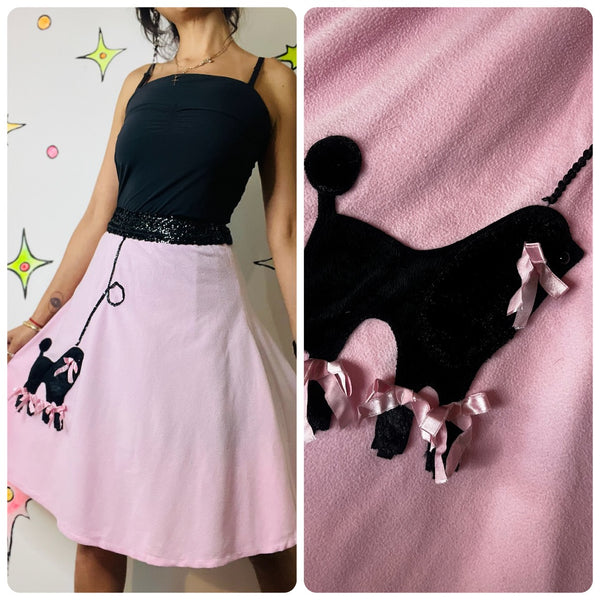 Vintage 50s Style Retro Pink Felt Poodle Skirt | Full Circle Swing Skirt | S